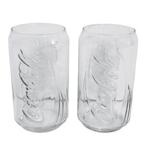 Coca-Cola Can-Shaped Coke Embossed Clear Glass Drinking Glasses (Set of 2)